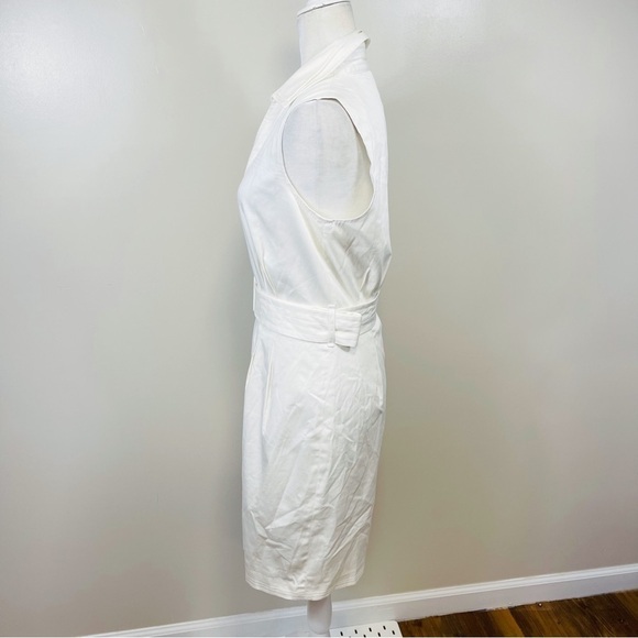 CALVIN KLEIN Ivory White Button Down Sleeveless Belted Dress - Size 10 - Picture 7 of 9